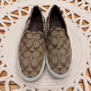 Coach‎ Signature C Monogram Canvas Slip On Sneakers Women Size 8.5